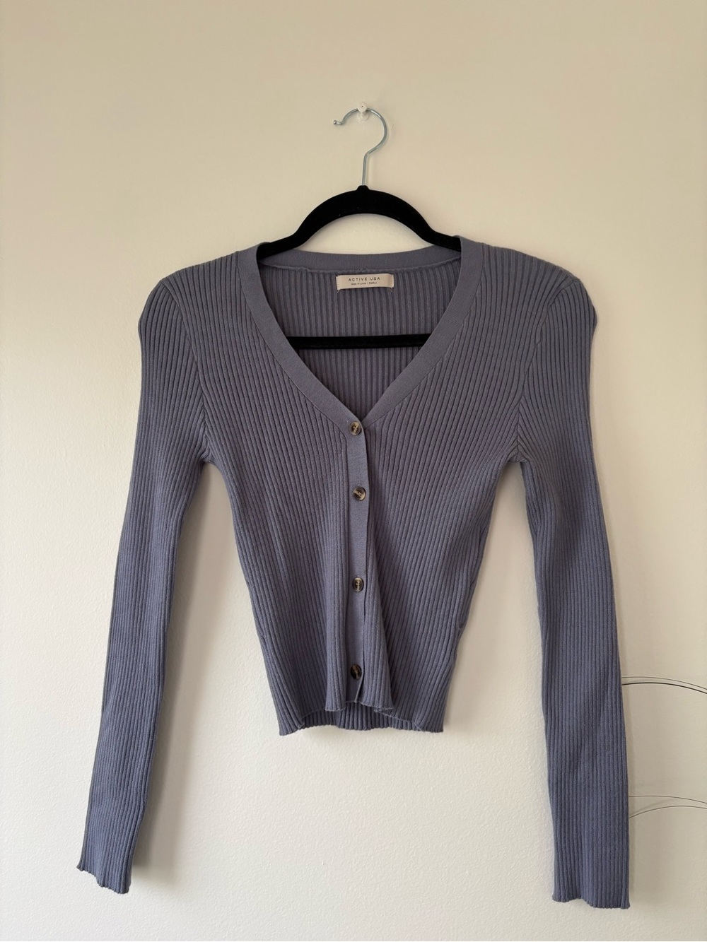 Active USA Ribbed V-Neck Button Cardigan — Slate Blue
